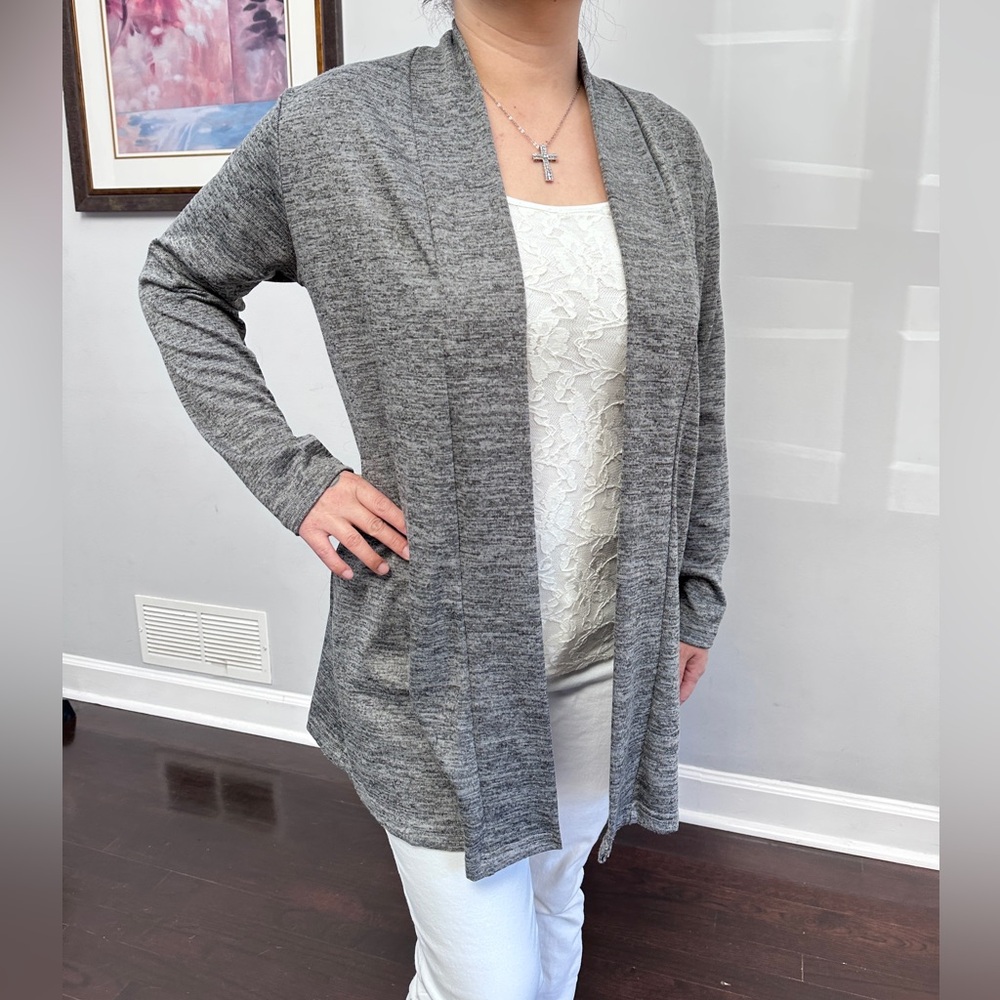 dana buchman light gray open front cardigan size M